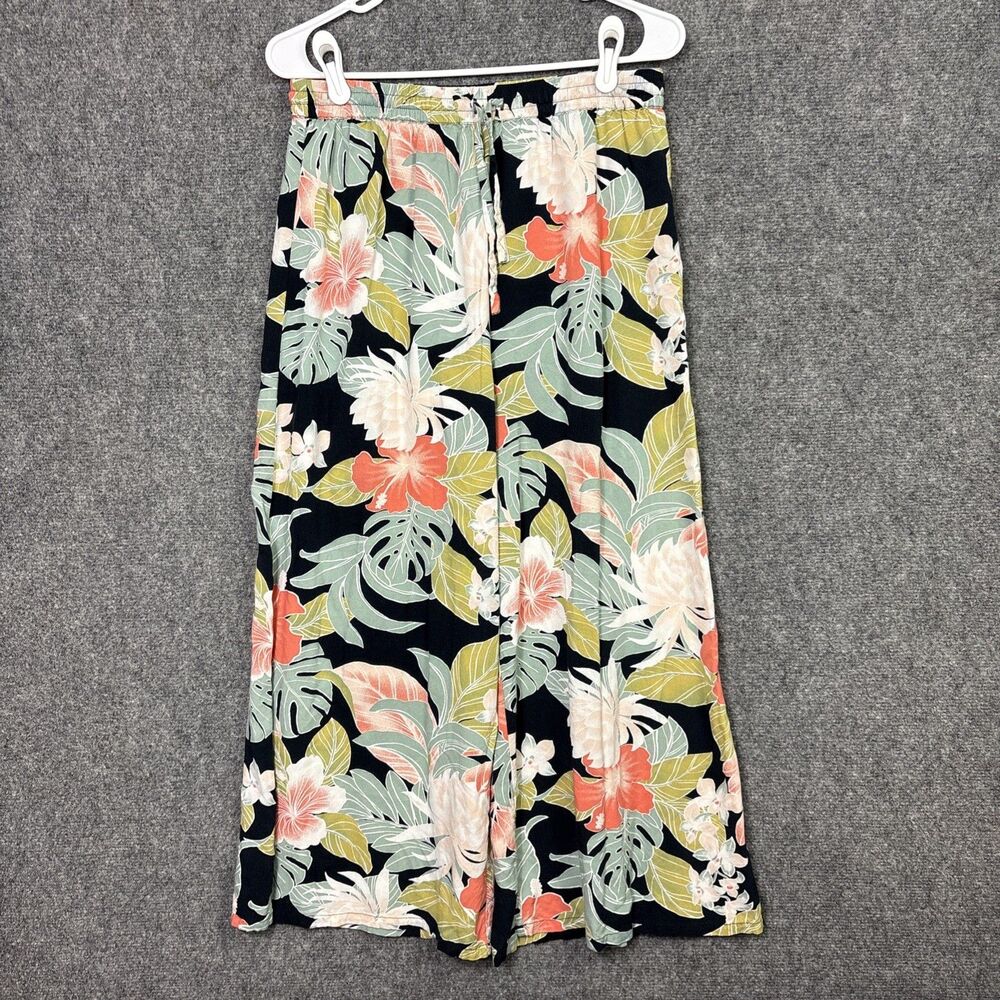 Volcom Pants Womens Size L Black Floral Tropical Hawiian Vacation Resort